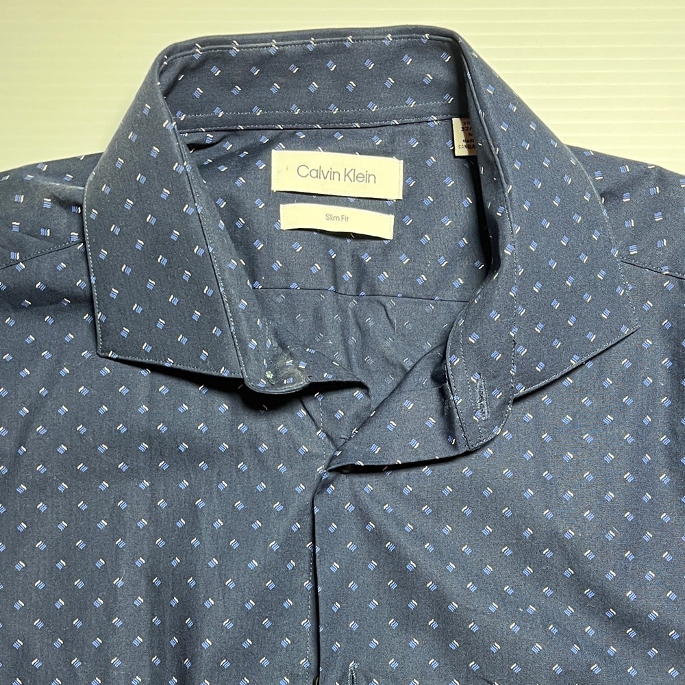 Calvin Klein Men's Patterned Navy Dress Shirt